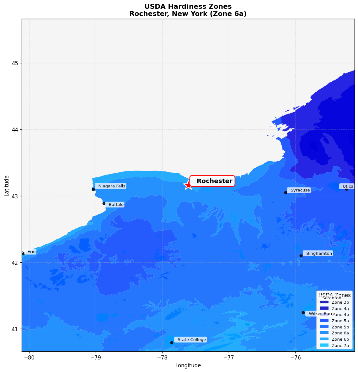 USDA Hardiness Zone 6a Map for Rochester, NY